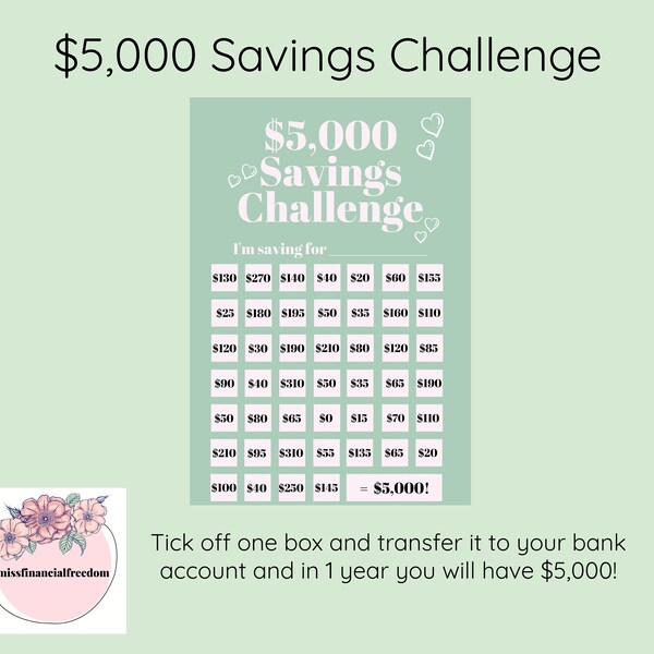 5,000 SAVINGS CHALLENGE - Printable, Trackable, Fun! - GREEN