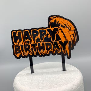Halloween inspired Happy Birthday acrylic cake topper.