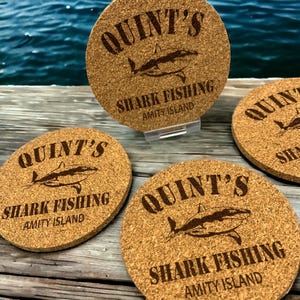 Jaws inspired Quint's Shark Fishing cork coasters. Pk of 4.