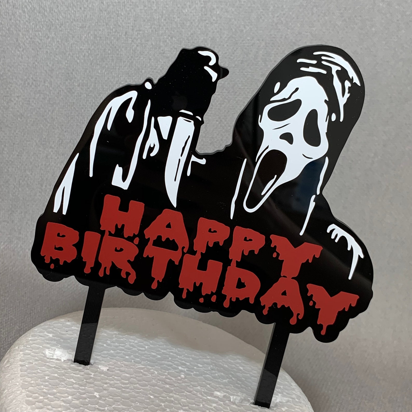 Scream Inspired Ghostface Happy Birthday Cake Topper Etsy
