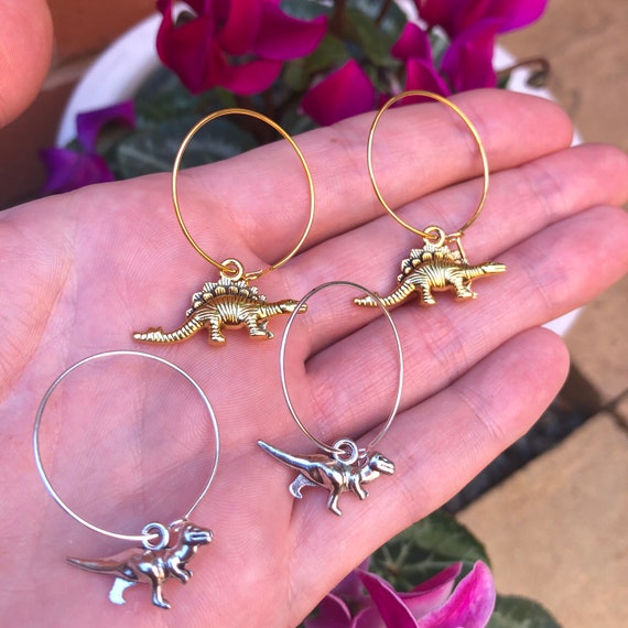 Dinosaur Hoops, Dinosaur Earrings, Handmade Jewellery, Birthday