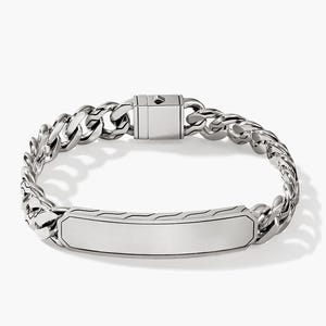 Men Silver Chain Bracelet, silver curb chain 11mm Silver Curb Link Station Bracelet, 925 Silver classical chain design, Men Bracelet Jewelry