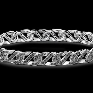 Black Diamond Connector Sterling Silver Men&#39;s Bracelet - S Link Chain
