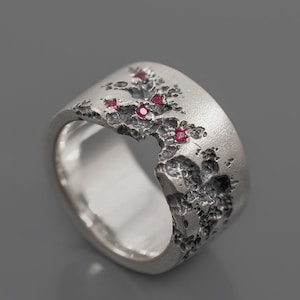 Antique Ruby Ring Band, 925 Silver White Polish & Oxidized Silver Ring, Men BAND Ring, 925 Sterling Silver Ring For Men Vintage Art Work