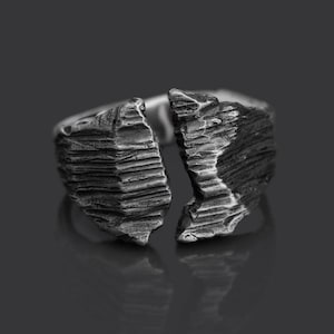Vintage Tree Art Cut - Men Ring,925 Silver White Polish & Oxidized Silver Ring, Men BAND Ring, Made From 925 Sterling Silver Ring For Men