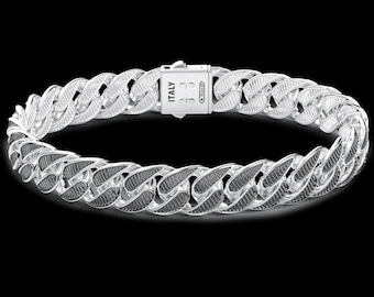Black Striated Silver Curb Chain Bracelet - Handmade Italian Jewelry
