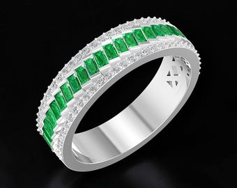 Men's 925 Sterling Silver Baguette Eternity Ring | Iced Out Diamond Band | Emerald Cut Wedding Ring | Luxury Statement Jewelry