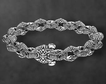 Antique Style Sterling Silver Men's Bracelet – Gothic Link Chain, Oxidized Handmade Jewelry