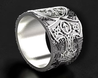 Men's 925 Sterling Silver Nordic Compass Signet Ring, Viking Celtic Knot Ring, Norse Rune Ring, Gothic Medieval Statement Jewelry