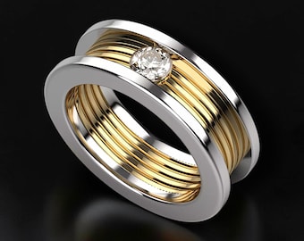 Men's 925 Sterling Silver Diamond Spinner Ring, Rotating Band Ring, Minimalist Wedding Band, Fidget Ring, Gift for Him