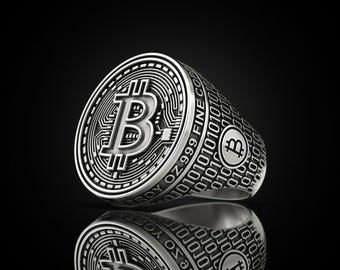 Oxidized Sterling Silver Bitcoin Ring, Crypto Enthusiast Jewelry