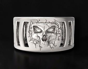 Men's 925 Sterling Silver Cracked Skull Ring | Gothic Skeleton Band | Biker Punk Ring | Handmade Heavy Skull Signet Jewelry Gift