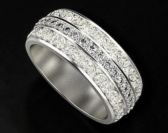 Men's 925 Sterling Silver Wedding Band, Ornate Scroll Ring, Pave CZ Ring, Vintage Filigree Ring, Men's Luxury Statement Jewelry