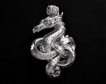 Men's 925 Sterling Silver Urnes Dragon Pendant, Viking Serpent Necklace, Norse Dragon Jewelry, Celtic Snake Pendant Gift