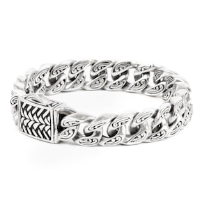 Men Silver Chain Bracelet, Cuban Link Bracelet 11mm with black Oxidized Polish, 925 Silver classical chain design, Men Bracelet Jewelry
