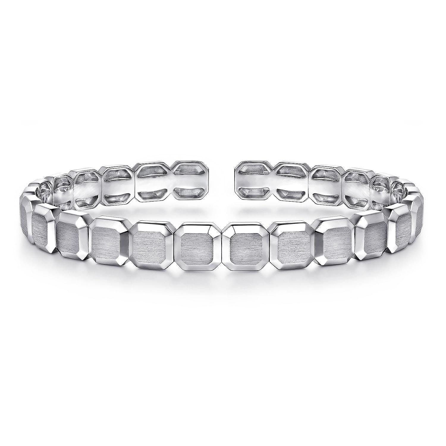 925スターリングシルバーオープンカフバングル：幾何学模様の