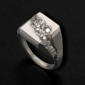 Siegelring aus 925er Sterlingsilber mit Diamant für Herren – Geometrisches Ringband mit rauer Textur – Moderner, minimalistischer Statement-Ring – Einzigartiges Hochzeitsgeschenk für ihn