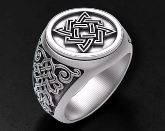 Men's 925 Sterling Silver Celtic Knot Signet Ring, Gothic Viking Ring, Norse Knotwork Ring, Medieval Statement Jewelry, Mens Silver Ring