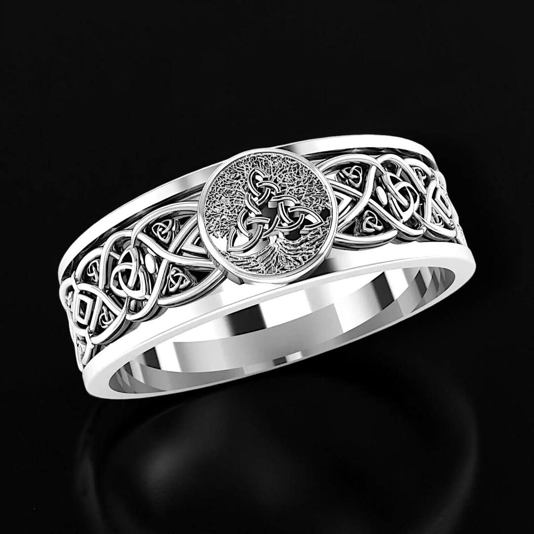 925 Sterling Silver Celtic Tree of Life Ring for Men, Viking Knot Band ...