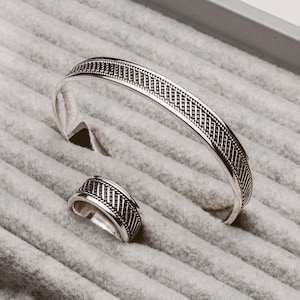 925 Oxidized Silver Bangle Bracelet & Ring, Men Silver Cuff Bracelet,925 Solid Silver Oxidizes Bracelet N Ring Combo, Cuff Bracelet For Men,