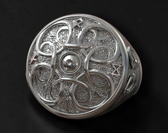 Men's 925 Sterling Silver Viking Rune Signet Ring | Norse Odin Symbol Ring | Celtic Shield Ring | Handmade Gothic Jewelry Gift