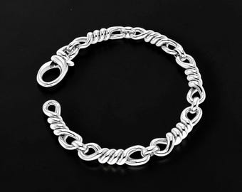 Men's 925 Sterling Silver Bracelet, Twisted Rope Link Bracelet, Men's Silver Chain Bracelet, Chunky Curb Style Jewelry, Gift for Him