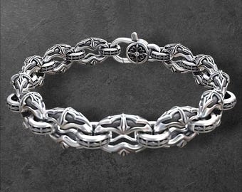 Oxidized Sterling Silver Gothic Link Bracelet | Handmade Biker Jewelry