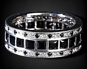Zwarte diamanten bandring heren – 925 sterlingzilver luxe Eternity-ring | Gedurfde moderne trouwring | Cadeau voor hem