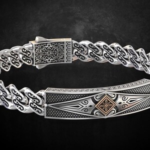 Oxidized 925 Silver Curb Chain Bracelet: Men&#39;s Antique Style