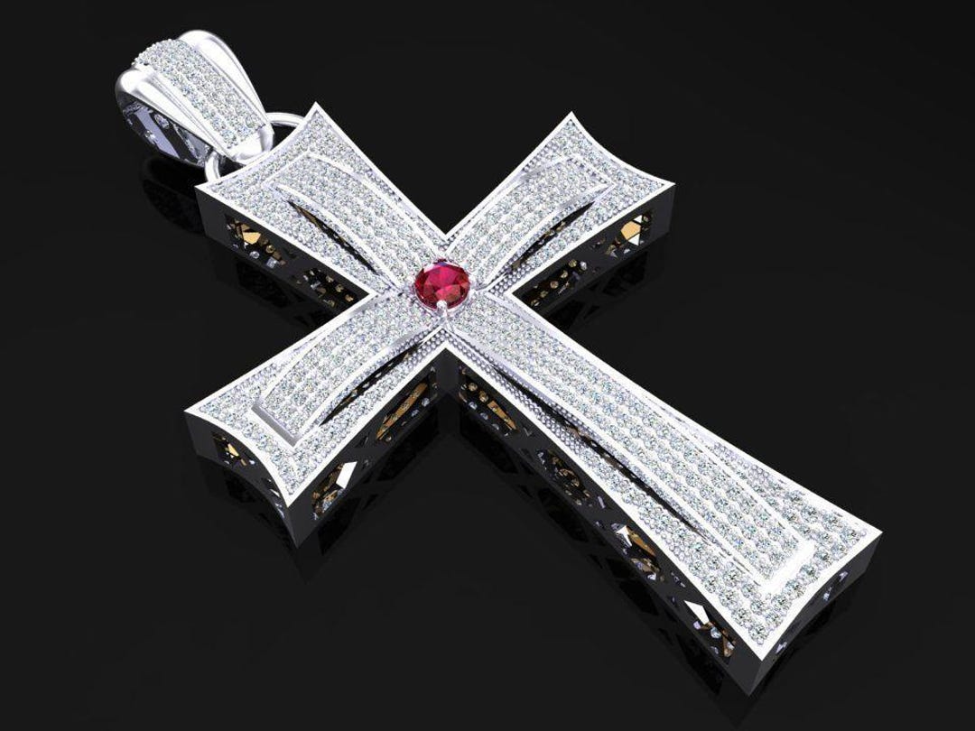 Luxury Diamond & Red Ruby Cross Pendant | 18K Gold Plated 925 Silver - Etsy