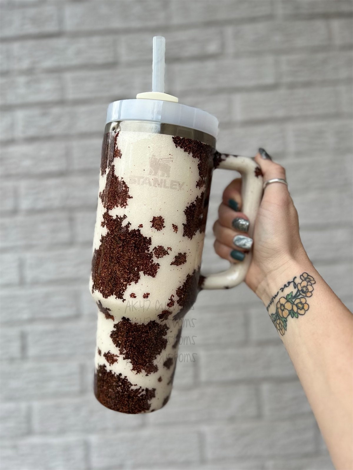 Glitter Cow print stanley dupe tumbler – MissCraftyCustoms