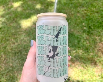 Yeehaw Glass Mug | Western | Beer | Glass Mug | Coffee Mug | Frosted Glass