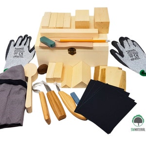 Beginner Wood Carving Kit – 30 Essential Tools for DIY Woodworking & Crafting | Complete Set with Basswood Blocks, Gloves  Storage Box