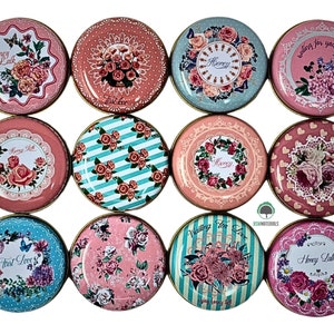 Small Storage Tin Storage Box Empty Metal Box Jewelry Organizer Flowers mosaic 16 Variants Round