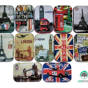 Small Tin Box: Empty Metal Storage Organizer with 16 Design Variant Colorful Cities, Capitals  Mosaic