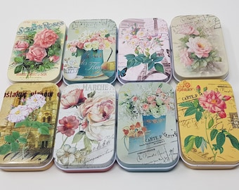 Small Storage Tin Box Gift Storage Box Empty Metal Box  Organizer Roses flowers 8 Variants