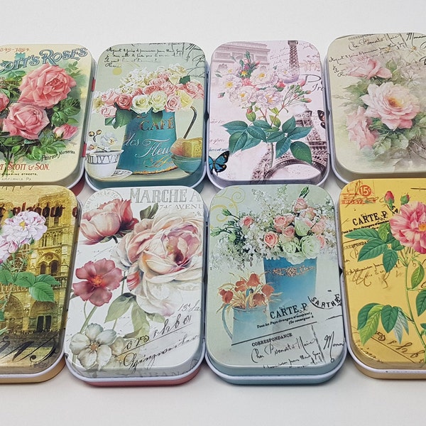 Small Storage Tin Box Gift Storage Box Empty Metal Box  Organizer Roses flowers 8 Variants