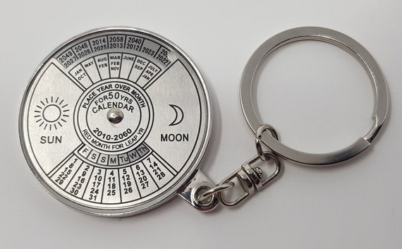 ◎NFF◎ yearning keyringblack silver 4602753 50 Years Perpetual Calendar Keyring Keychain Silver Alloy
