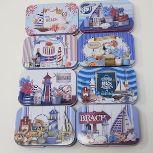 Small Storage Tin Gift Storage Box Empty Metal Box  Organizer Sea  Beach  Ship 8 Variants