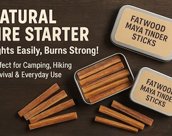 Fatwood Maya Tinder Sticks: Natural Fire Starter in Metal Tin