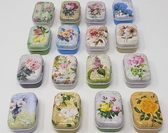 Small Tin Box Storage Box Empty Metal Box Jewelry Organizer Flowers 16 Variants