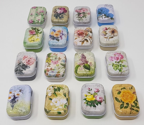 Small Tin Box Storage Box Empty Metal Box Jewelry Organizer Flowers 16  Variants 