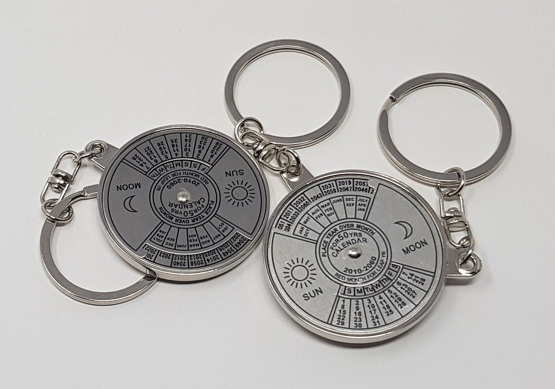 1 Piece 50 Years Perpetual Calendar Keyring Keychain Silver Color Round  Pattern Delicate Alloy Key Chain Ring Keyfob - Key Chains - AliExpress