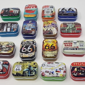 Small Tin Box Storage Box Empty Metal Box Jewelry Organizer Route 66  16 Variants