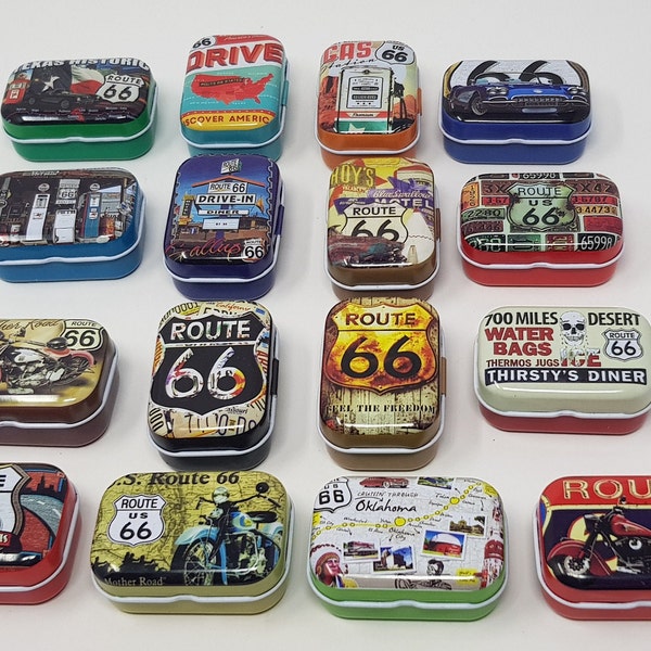 Small Tin Box Storage Box Empty Metal Box Jewelry Organizer Route 66  16 Variants