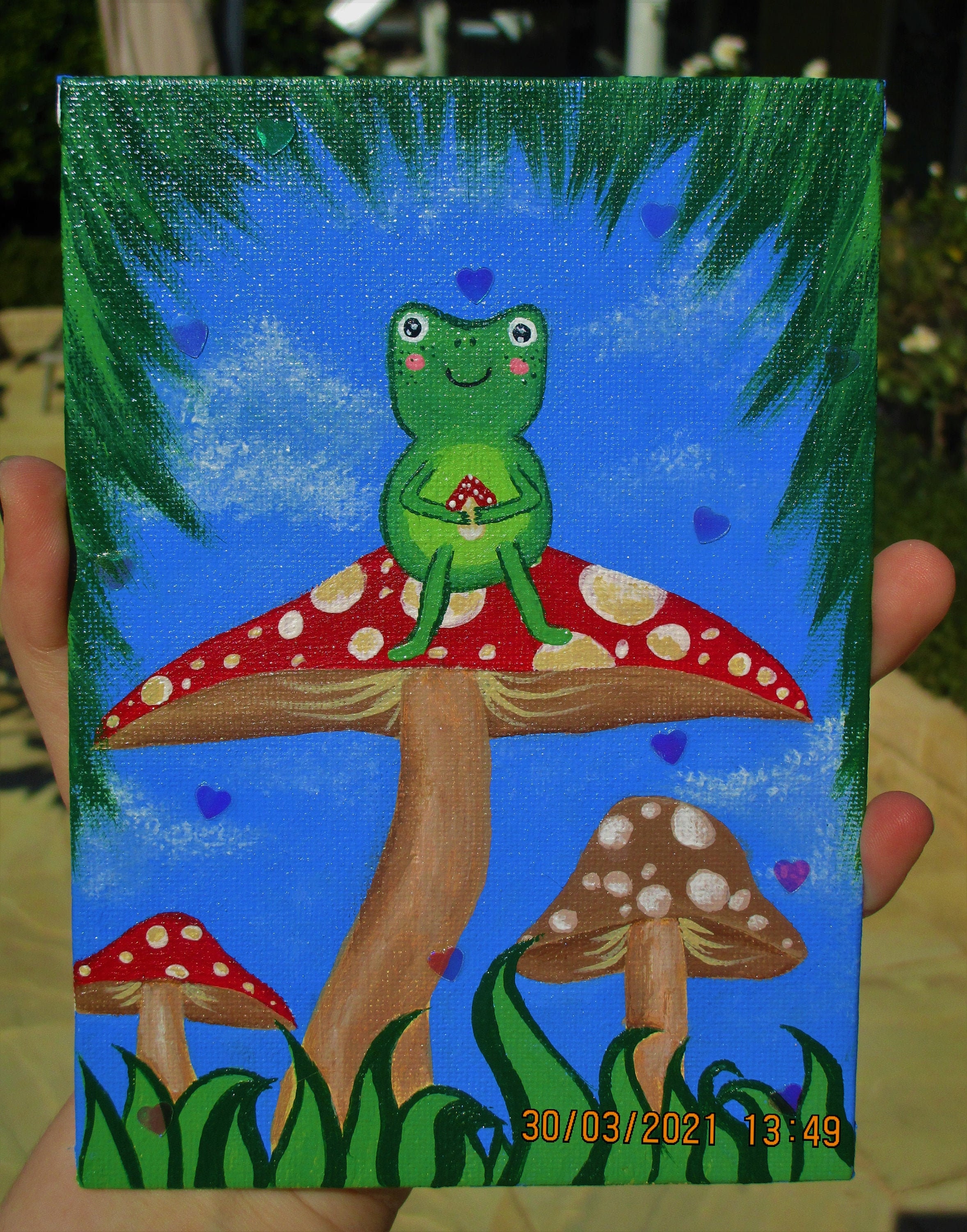Frog & Mushrooms Painting indie room decor cottagecore | Etsy