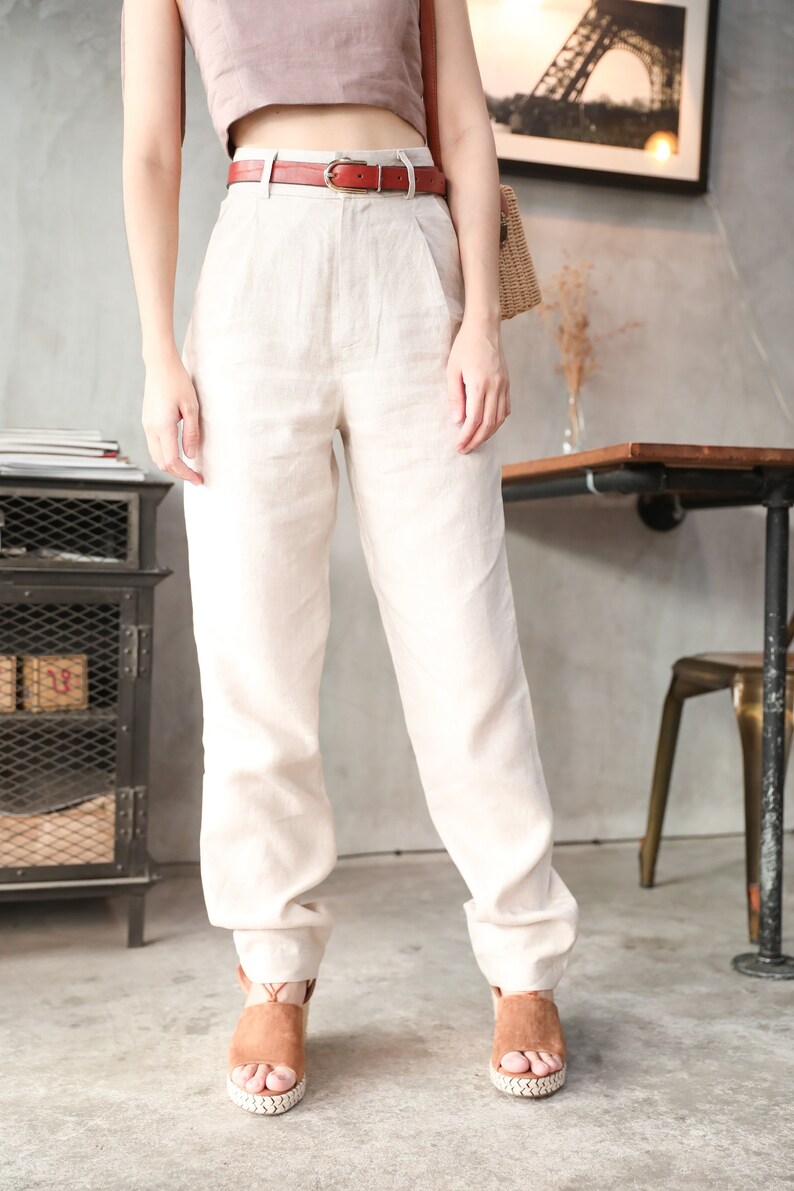 Highwaist linen pants with belt loop and pockets casual Etsy