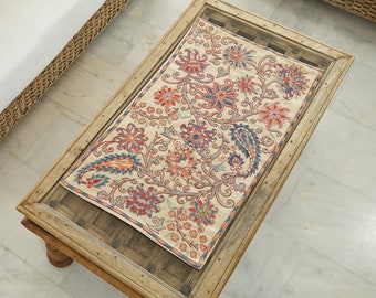 Silk Embroidery Suzani Table Runner, Linen Coverlet, Batik Quilt, Woven Throw Runner, Quilted Table Runner, Art Deco Cloth, Vintage Tapestry