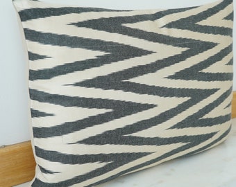 Handmade Silk Ikat Pillow Cover: Geometric Bohemian Cushion, 16x23