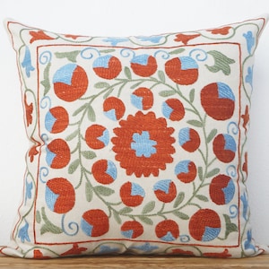 Cushion cover for sofa, Needlepoint pillow, Antique suzani, Cotton cushion cover, Vintage pillow sham, Square pillow slip, Embroidery pillow